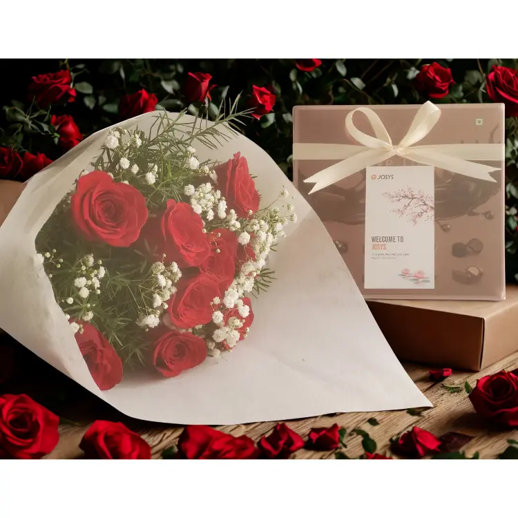 Buy corporate welcome gift online rose bouquet chocolate
